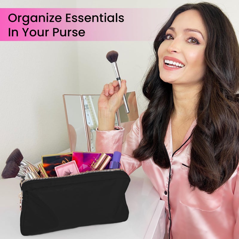 DANCOUR Small Makeup Bag For Purse - Makeup Bag Small Cosmetic Bag For Purse - Mini Pouch Travel Makeup Bag Zipper Pouches Makeup Pouch Mini Makeup Bag For Purse Organizer For Women and Girls (Black) - Image 2